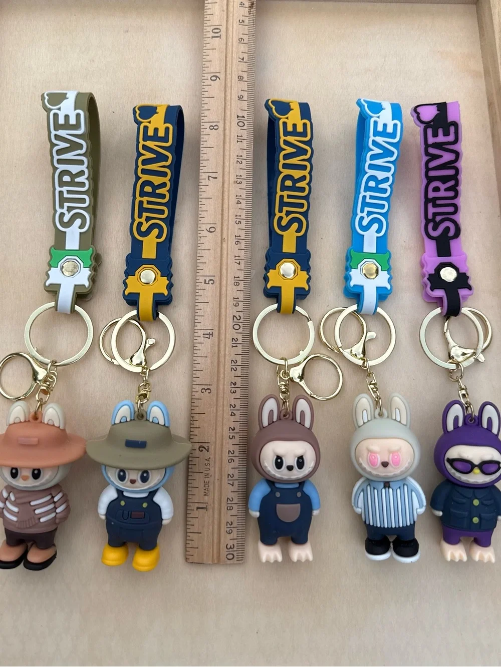 Cute Labubu Rabbit Keychain with Blue Strap - STRIVE-Silicone Cartoon Pet Charm